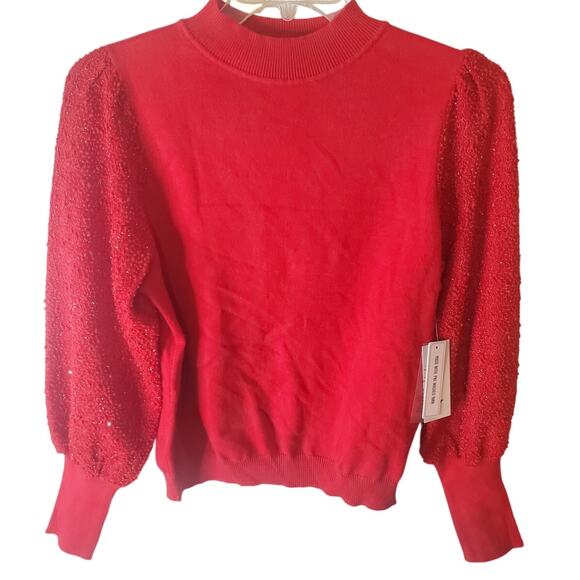 Nanette Nanette Lapore Red Sparkly Mock Neck Sweater, NWT, Large - Picture 1 of 6